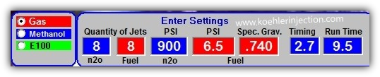Nitrous Oxide systems tuning software settings panel.
